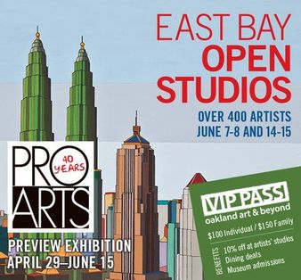 Logo for East Bay Open Studios 2014, sponsored by Pro Arts Gallery in Oakland, CA